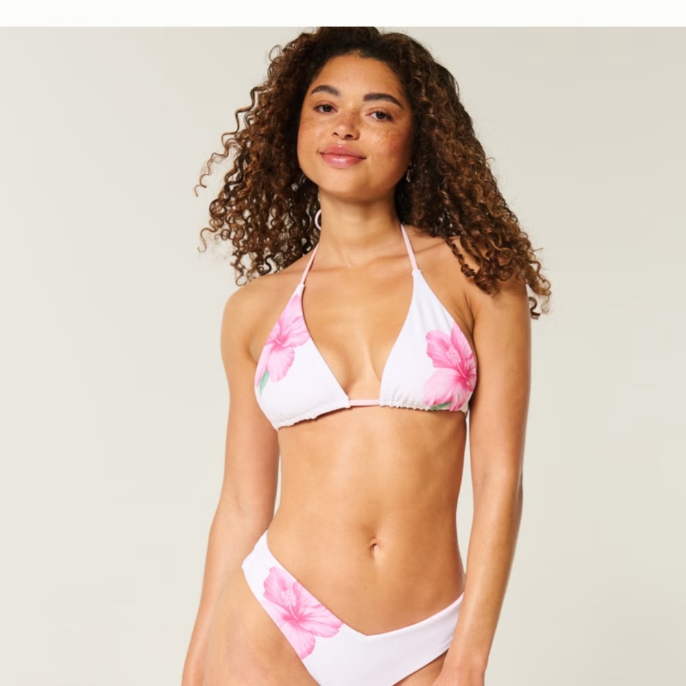 NWT Hollister - XL reversible bikini top white and pink hibiscus